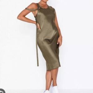 HELMUT LANG Midi Tea Length Dress  Fringe Size 6 Arm Strap